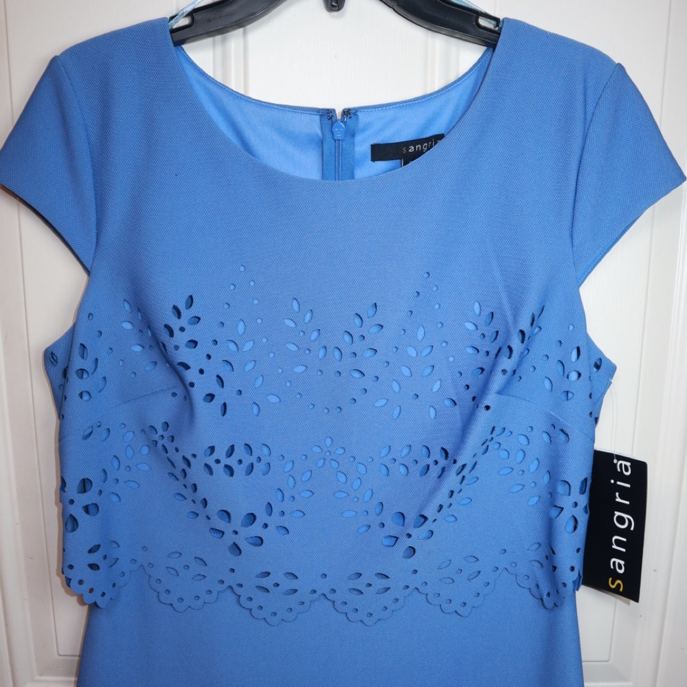 NWT: Sangria Blue Cut Out Lace Ruffle Knee Length Dress SIZE 10 - Picture 2 of 4
